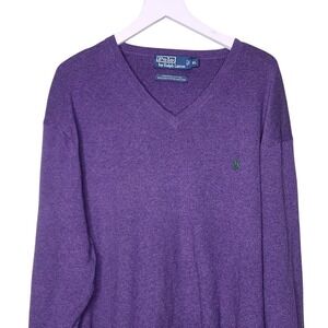 Men's Purple Pullover Sweater V Neck Polo Ralph Lauren Pima Cotton XL